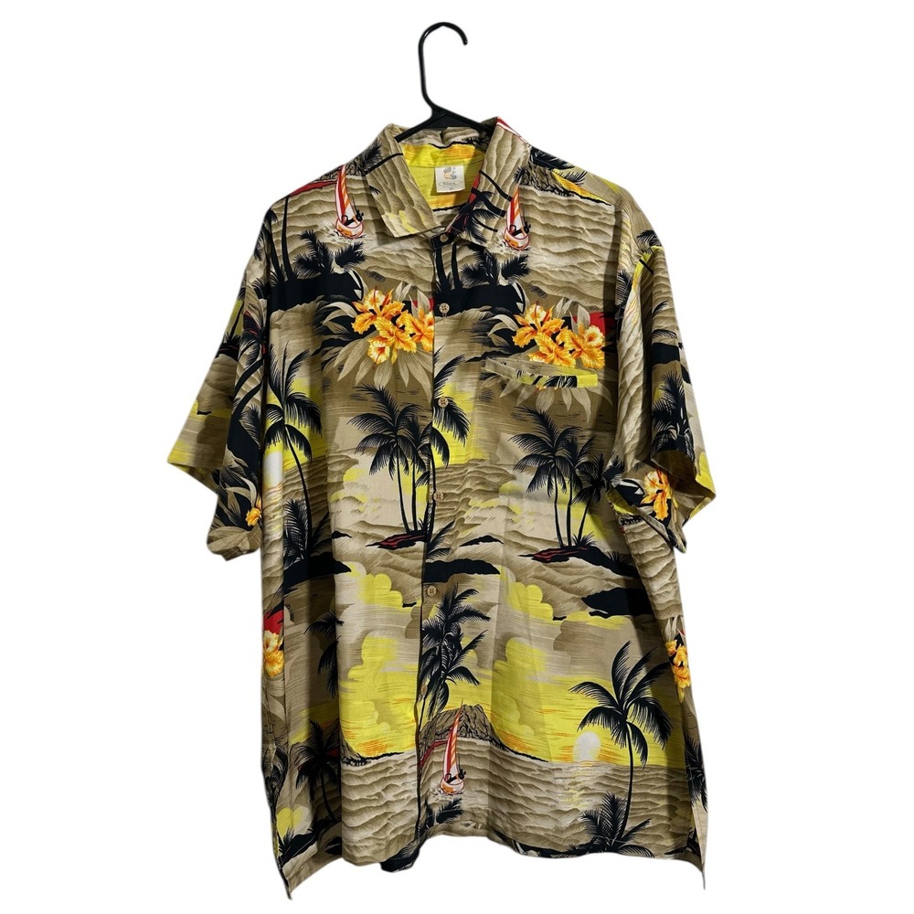 Rima Beachwear Vintage Hawaiian Shirt Tropical Sunset Palm Tree Men's Size XL